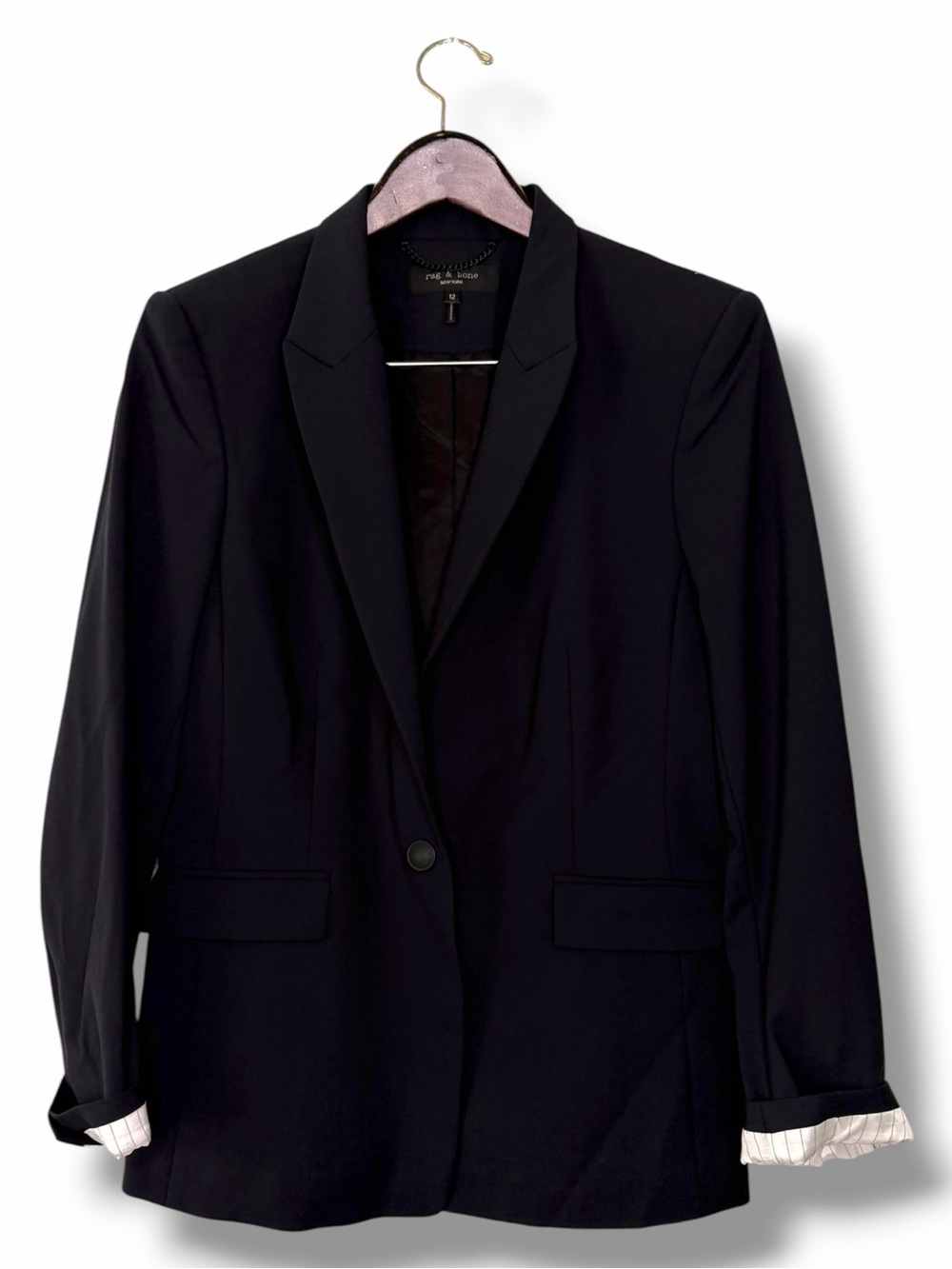 Rag & Bone Midnight Navy Wool Tailored Blazer Single Breasted Minimalist Size 12